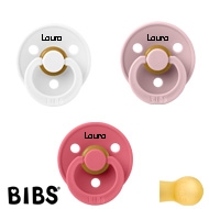 BIBS Colour Schnuller mit Namen, White, Pink Plum, Coral, Rund Latex Gr. 2, 3'er Pack